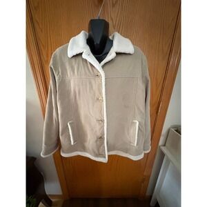 Weather Tamer Tan Corduroy Faux Shearling Lined Button Front Jacket Large